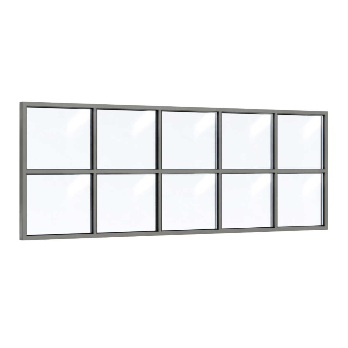 Festelement (Seitenwand) 10-teilig, 4 vertikale + 1 horizontale Sprosse in Graualuminium (RAL 9007), mit 8 mm Klarglas