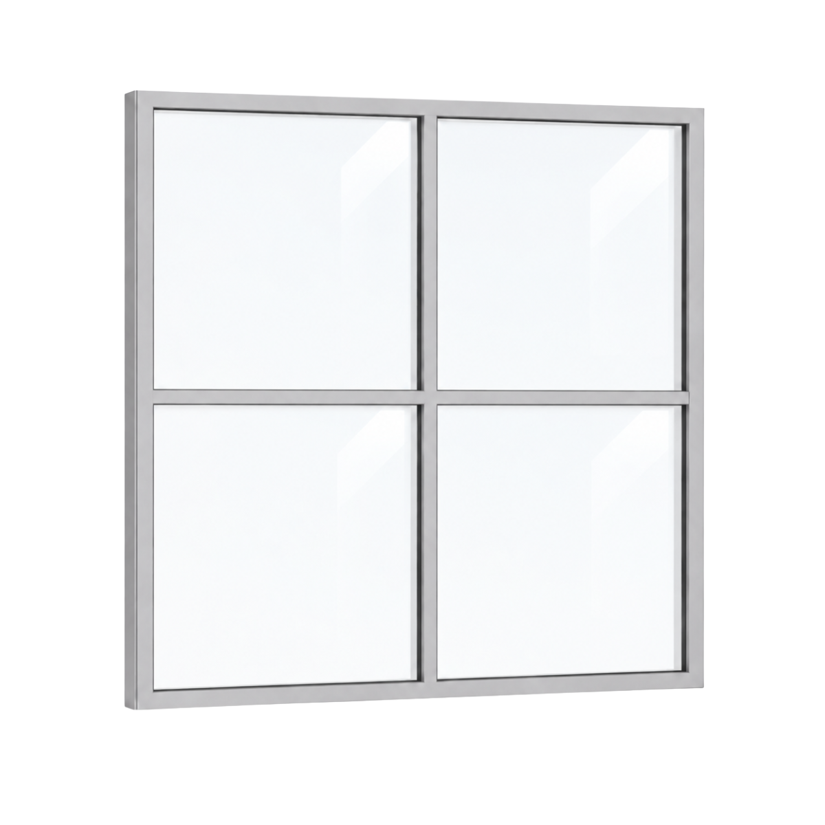 Festelement (Seitenwand) 4-teilig, 1 vertikale + 1 horizontale Sprosse in Weißaluminium (RAL 9006), mit 8 mm Klarglas
