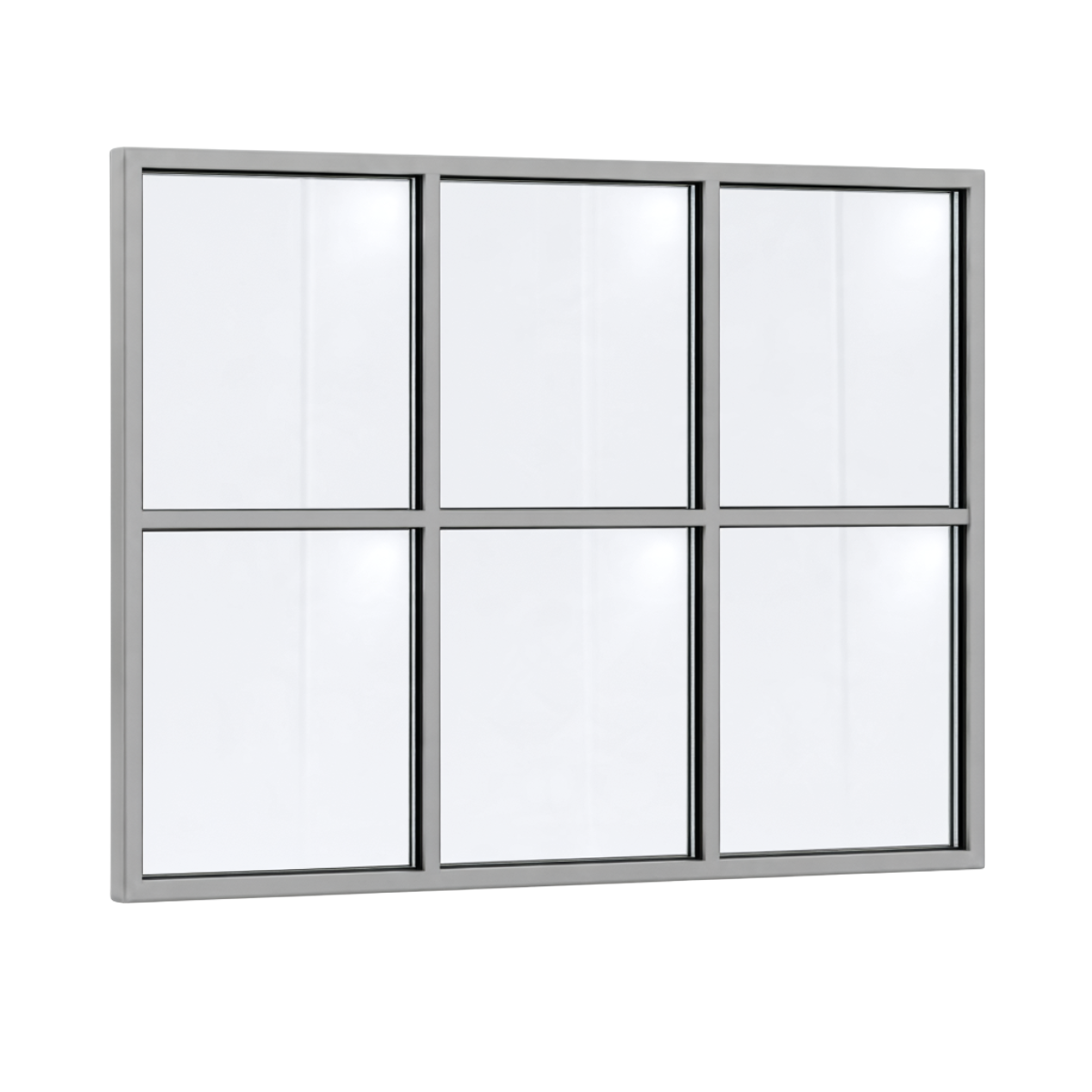 Festelement (Seitenwand) 6-teilig, 2 vertikale + 1 horizontale Sprosse in Weißaluminium (RAL 9006), mit 8 mm Klarglas