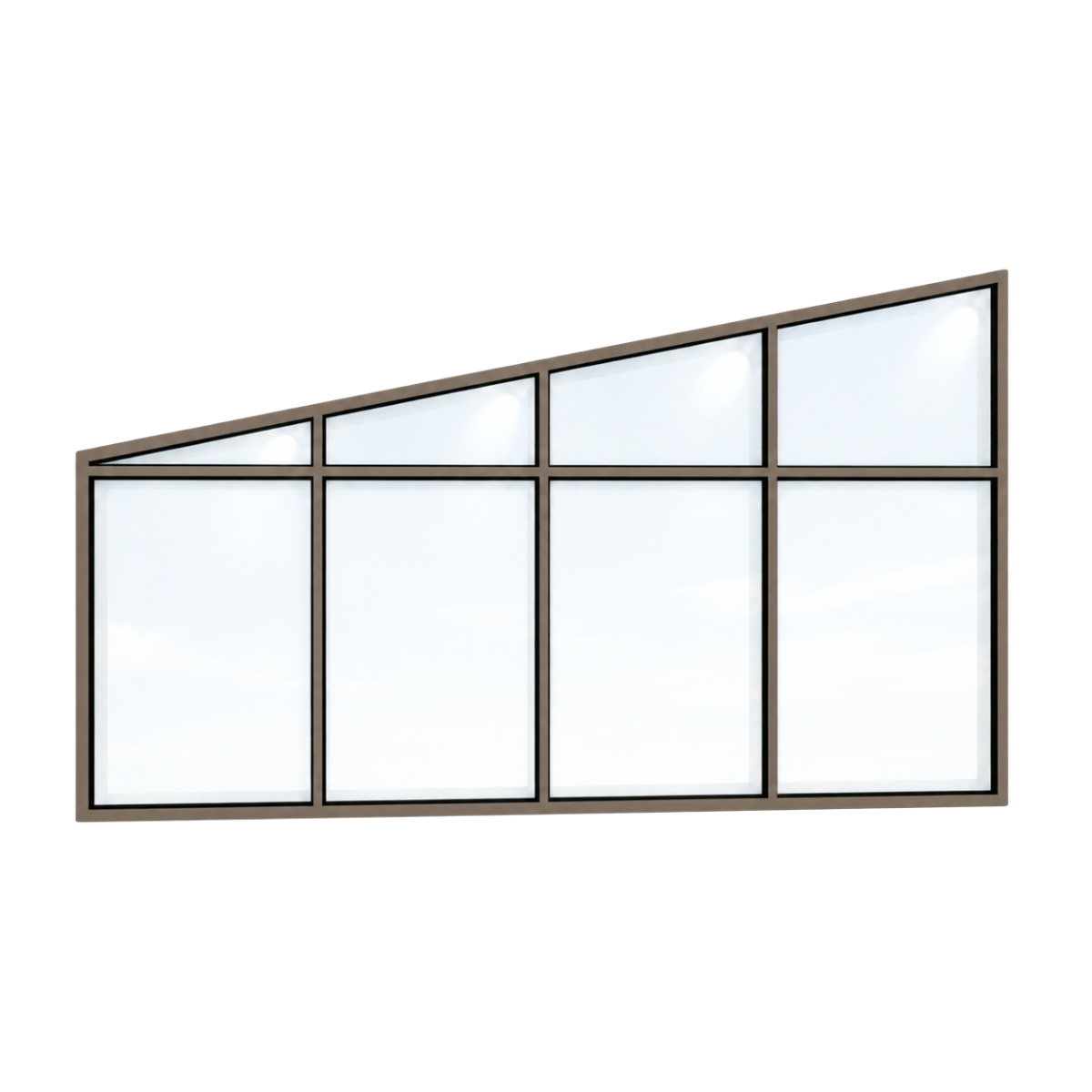 Seitenkeil (Keil-Festelement) 8-teilig, 3 vertikale + 1 horizontale Sprosse in Sepiabraun (RAL 8014), mit 8 mm Klarglas