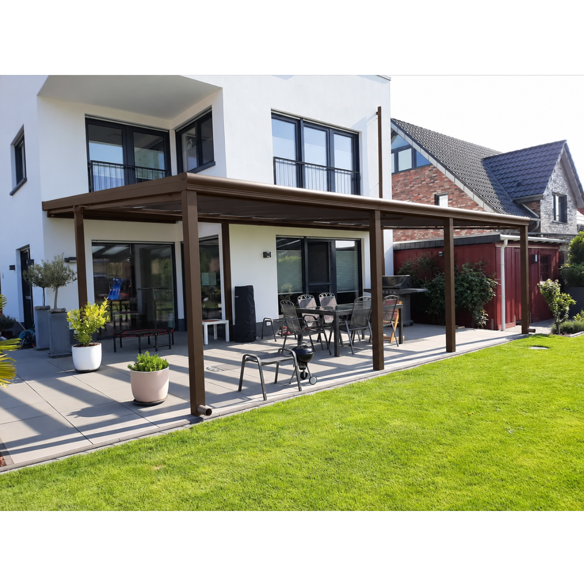 Terrassendach Premium – mit 16 mm Polycarbonat Eindeckung (Breite 7000–14000 mm)