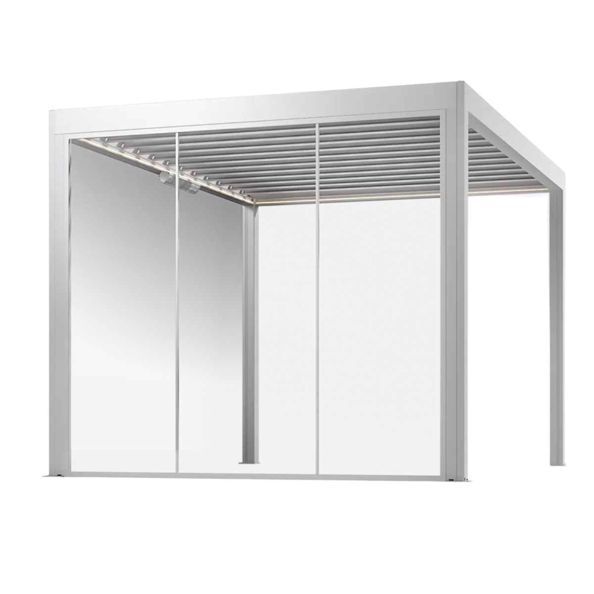 Feste Glaswand für Lamellen-Pergola in Weiß, 3 m breit