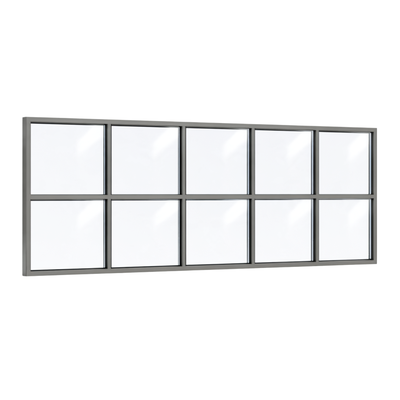 Festelement (Seitenwand) 10-teilig, 4 vertikale + 1 horizontale Sprosse in Graualuminium (RAL 9007), mit 8 mm Klarglas