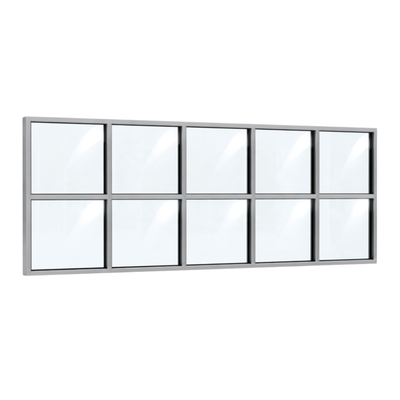 Festelement (Seitenwand) 10-teilig, 4 vertikale + 1 horizontale Sprosse in Weißaluminium (RAL 9006), mit 8 mm Klarglas