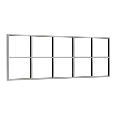 Festelement (Seitenwand) 10-teilig, 4 vertikale + 1 horizontale Sprosse in Weißaluminium (RAL 9006), ohne Glas