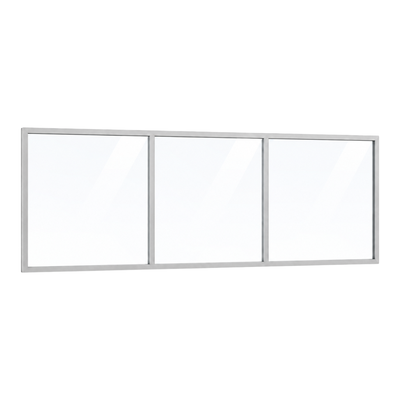 Festelement (Seitenwand) 3-teilig, 2 vertikale Sprossen in Weißaluminium (RAL 9006), mit 8 mm Klarglas