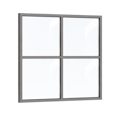 Festelement (Seitenwand) 4-teilig, 1 vertikale + 1 horizontale Sprosse in Graualuminium (RAL 9007), mit 8 mm Klarglas