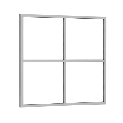 Festelement (Seitenwand) 4-teilig, 1 vertikale + 1 horizontale Sprosse in Weißaluminium (RAL 9006), ohne Glas