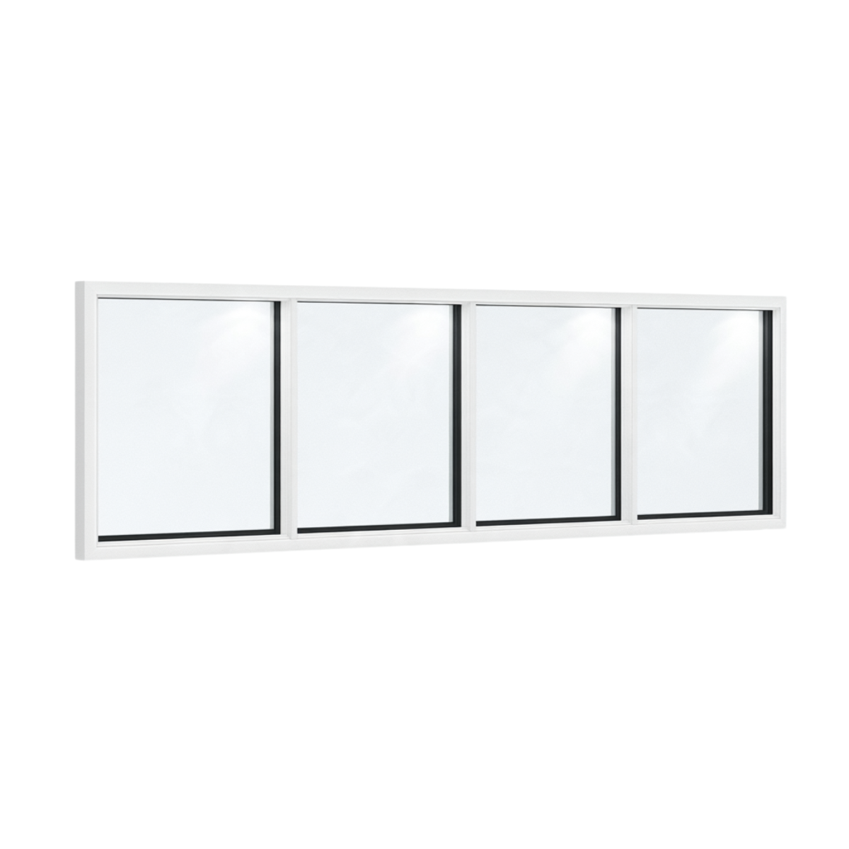 Festelement (Seitenwand) 4-teilig, 3 vertikale Sprossen in Weiß (RAL 9010), mit 8 mm Klarglas