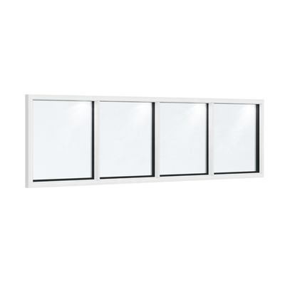 Festelement (Seitenwand) 4-teilig, 3 vertikale Sprossen in Weiß (RAL 9010), mit 8 mm Klarglas
