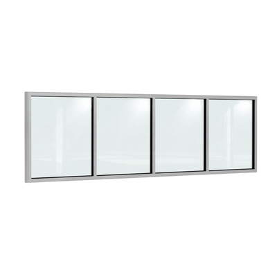 Festelement (Seitenwand) 4-teilig, 3 vertikale Sprossen in Weißaluminium (RAL 9006), mit 8 mm Klarglas