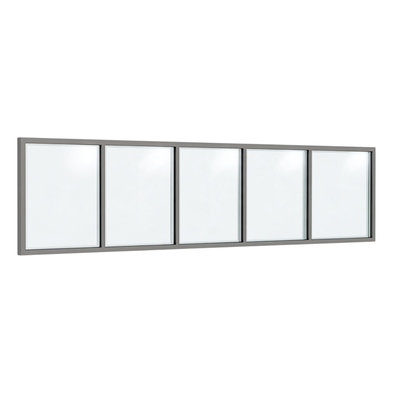 Festelement (Seitenwand) 5-teilig, 4 vertikale Sprossen in Graualuminium (RAL 9007), mit 8 mm Klarglas