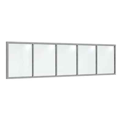 Festelement (Seitenwand) 5-teilig, 4 vertikale Sprossen in Weißaluminium (RAL 9006), mit 8 mm Klarglas