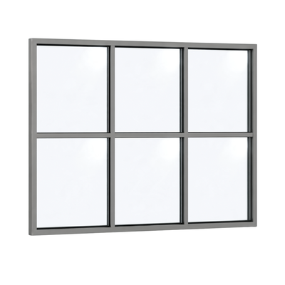 Festelement (Seitenwand) 6-teilig, 2 vertikale + 1 horizontale Sprosse in Graualuminium (RAL 9007), mit 8 mm Klarglas