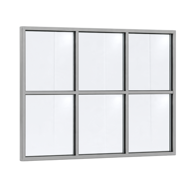 Festelement (Seitenwand) 6-teilig, 2 vertikale + 1 horizontale Sprosse in Weißaluminium (RAL 9006), mit 8 mm Klarglas