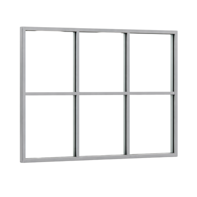Festelement (Seitenwand) 6-teilig, 2 vertikale + 1 horizontale Sprosse in Weißaluminium (RAL 9006), ohne Glas