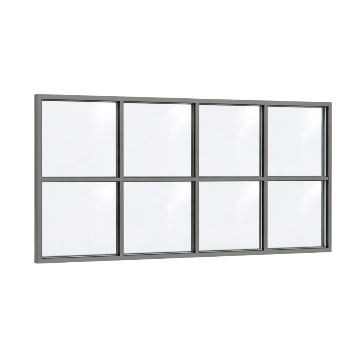 Festelement (Seitenwand) 8-teilig, 3 vertikale + 1 horizontale Sprosse in Graualuminium (RAL 9007), mit 8 mm Klarglas