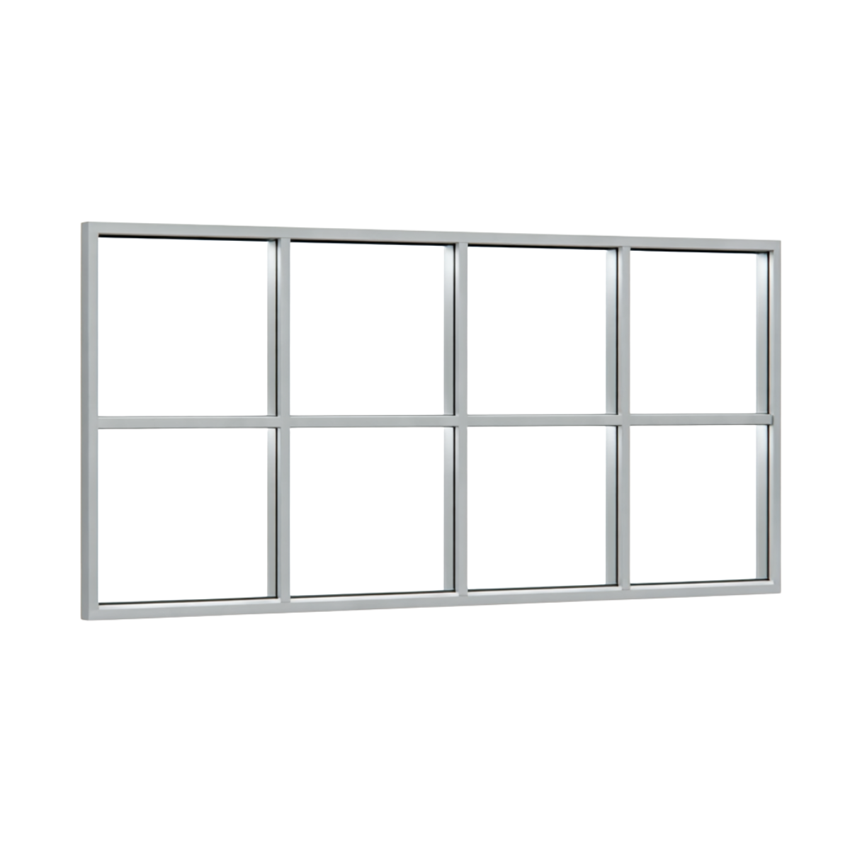 Festelement (Seitenwand) 8-teilig, 3 vertikale + 1 horizontale Sprosse in Weißaluminium (RAL 9006), ohne Glas