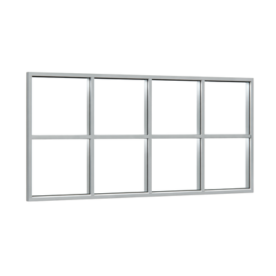 Festelement (Seitenwand) 8-teilig, 3 vertikale + 1 horizontale Sprosse in Weißaluminium (RAL 9006), ohne Glas