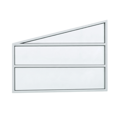 Seitenkeil (Keil-Festelement) 3-teilig, 2 horizontale Sprossen in Weißaluminium (RAL 9006), mit 8 mm Klarglas