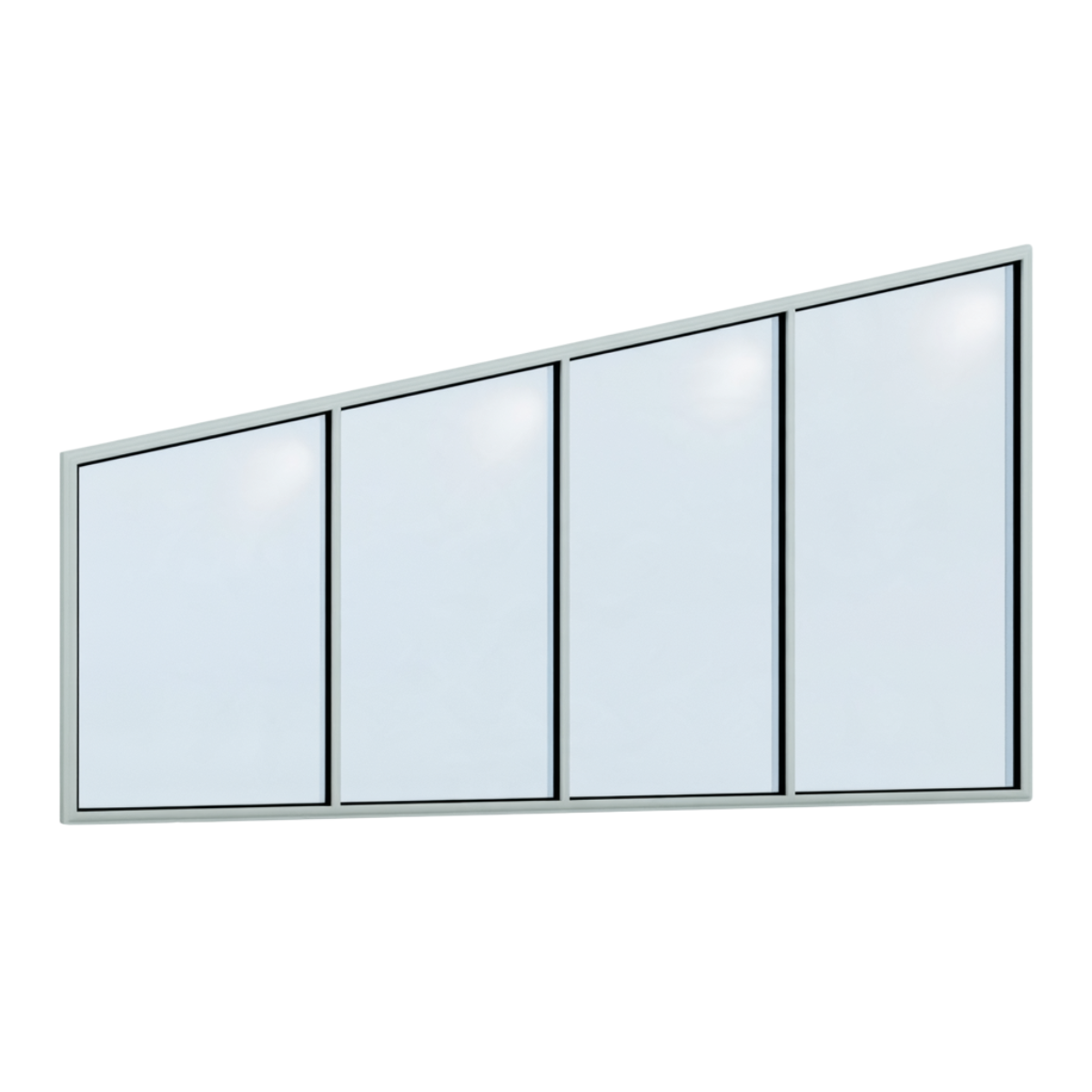 Seitenkeil (Keil-Festelement) 4-teilig, 3 vertikale Sprossen in Weißaluminium (RAL 9006), mit 8 mm Klarglas