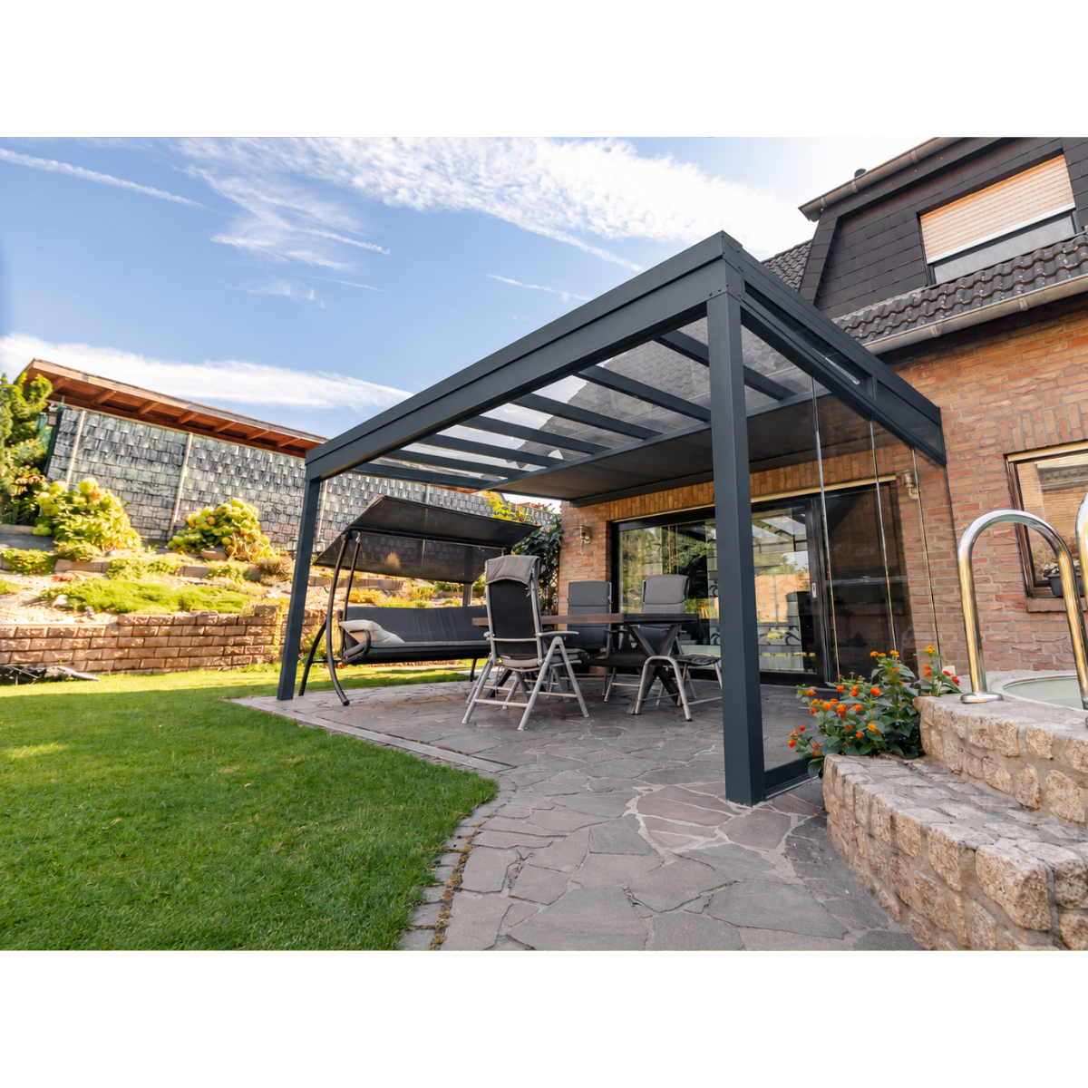 Terrassendach Classic – mit 16 mm Polycarbonat Eindeckung (Breite 1000–6000 mm)