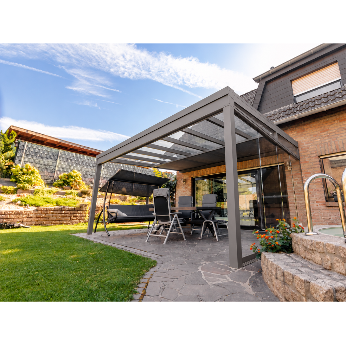 Terrassendach Classic – mit 16 mm Polycarbonat Eindeckung (Breite 1000–6000 mm)