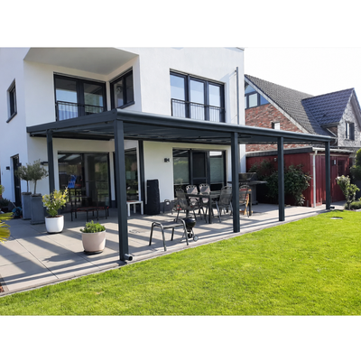 Terrassendach Premium – mit 16 mm Polycarbonat Eindeckung (Breite 7000–14000 mm)