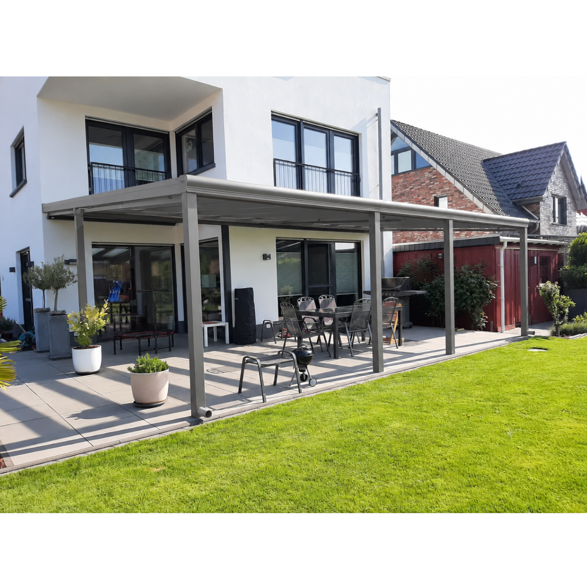 Terrassendach Premium – mit 16 mm Polycarbonat Eindeckung (Breite 7000–14000 mm)