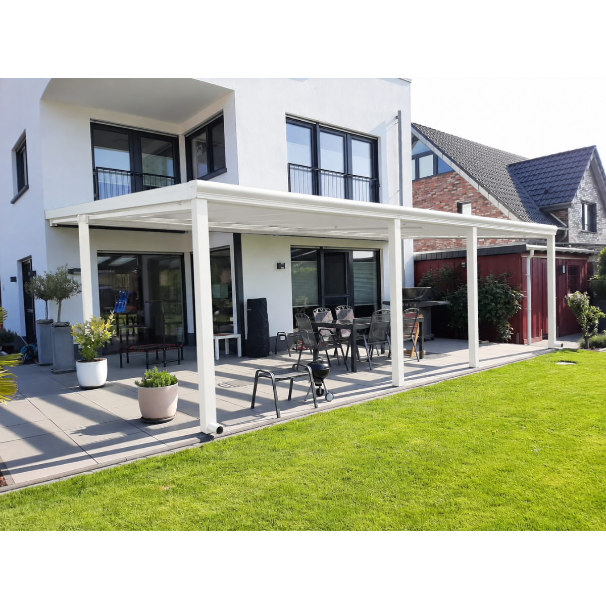 Terrassendach Premium – mit 16 mm Polycarbonat Eindeckung (Breite 7000–14000 mm)