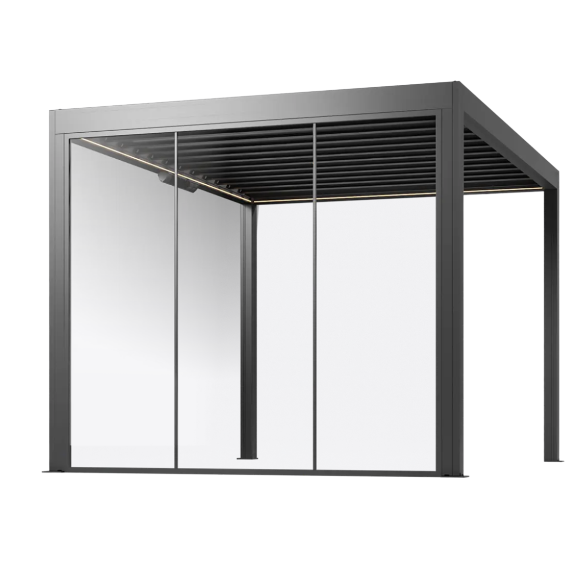 Feste Glaswand für Lamellen-Pergola in Anthrazit, 3 m breit