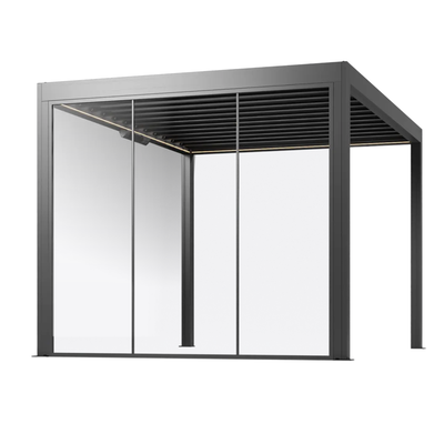 Feste Glaswand für Lamellen-Pergola in Anthrazit, 3 m breit