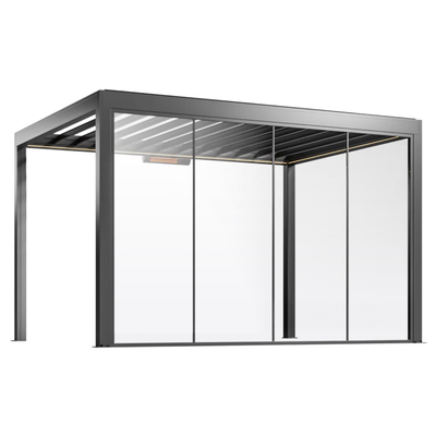 Feste Glaswand für Lamellen-Pergola in Anthrazit, 4 m breit