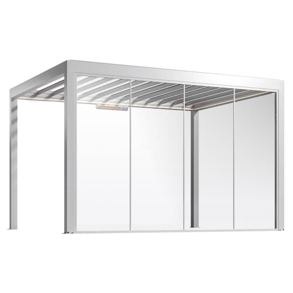 Feste Glaswand für Lamellen-Pergola in Weiß, 4 m breit