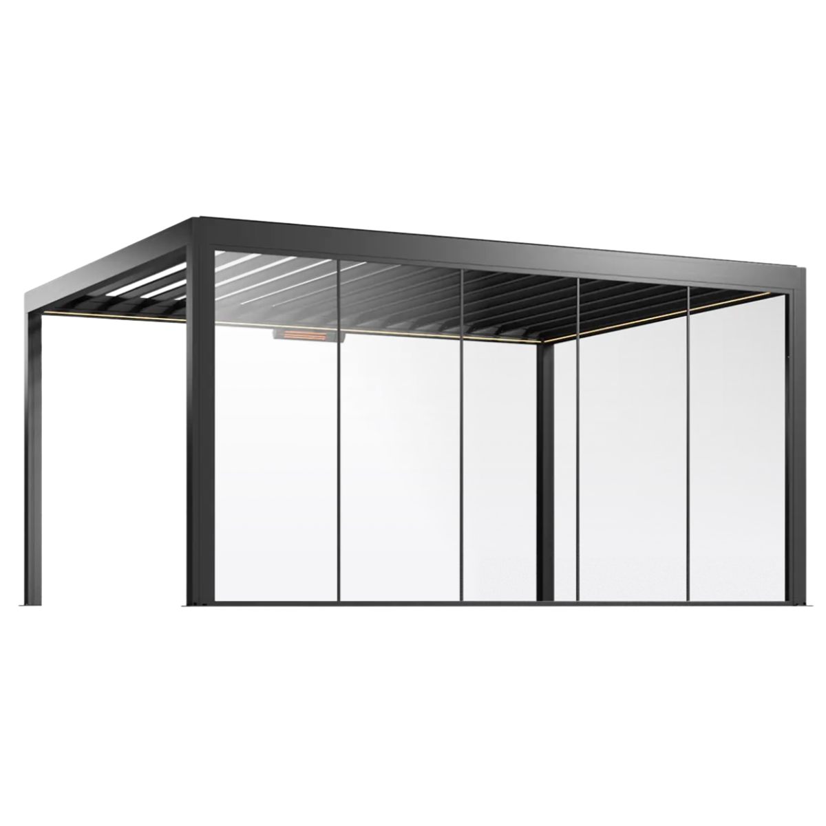 Feste Glaswand für Lamellen-Pergola in Anthrazit, 5 m breit