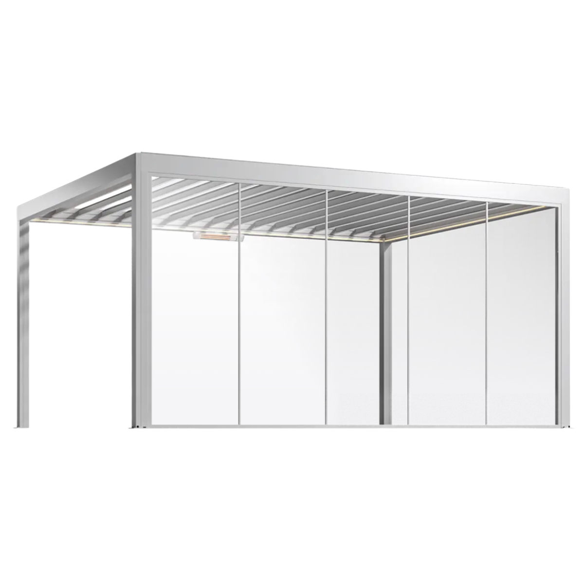 Feste Glaswand für Lamellen-Pergola in Weiß, 5 m breit