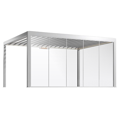Feste Glaswand für Lamellen-Pergola in Weiß, 5 m breit