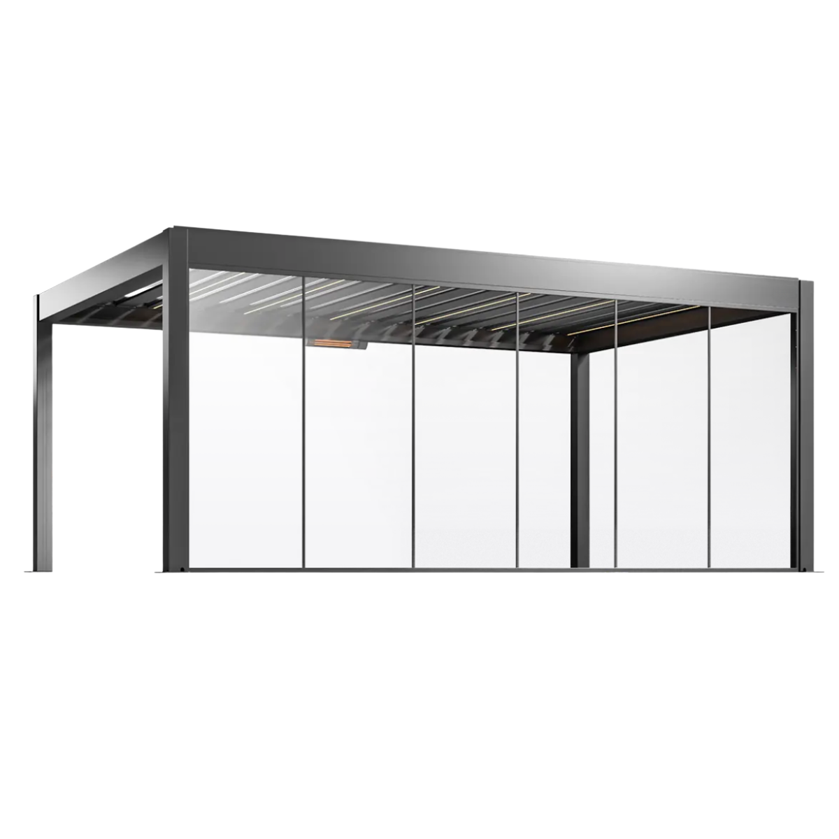 Feste Glaswand für Lamellen-Pergola in Anthrazit, 6 m breit