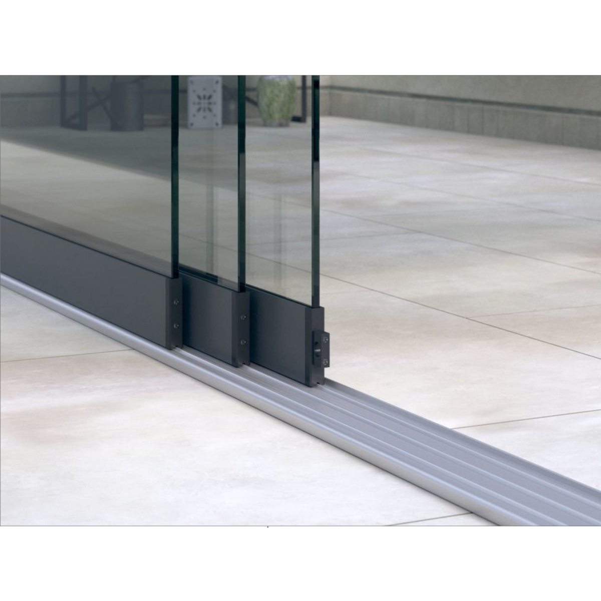 Glasschiebewand (3-spurig) mit 8 mm Sicherheitsglas