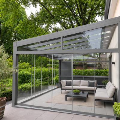 Kaltwintergarten – mit 8 mm VSG Glas Eindeckung (Breite 7000–14000 mm)