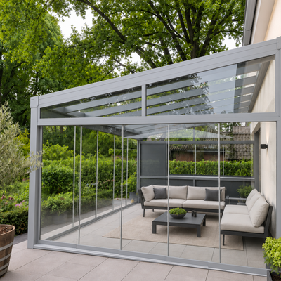 Kaltwintergarten – mit 8 mm VSG Glas Eindeckung (Breite 7000–14000 mm)